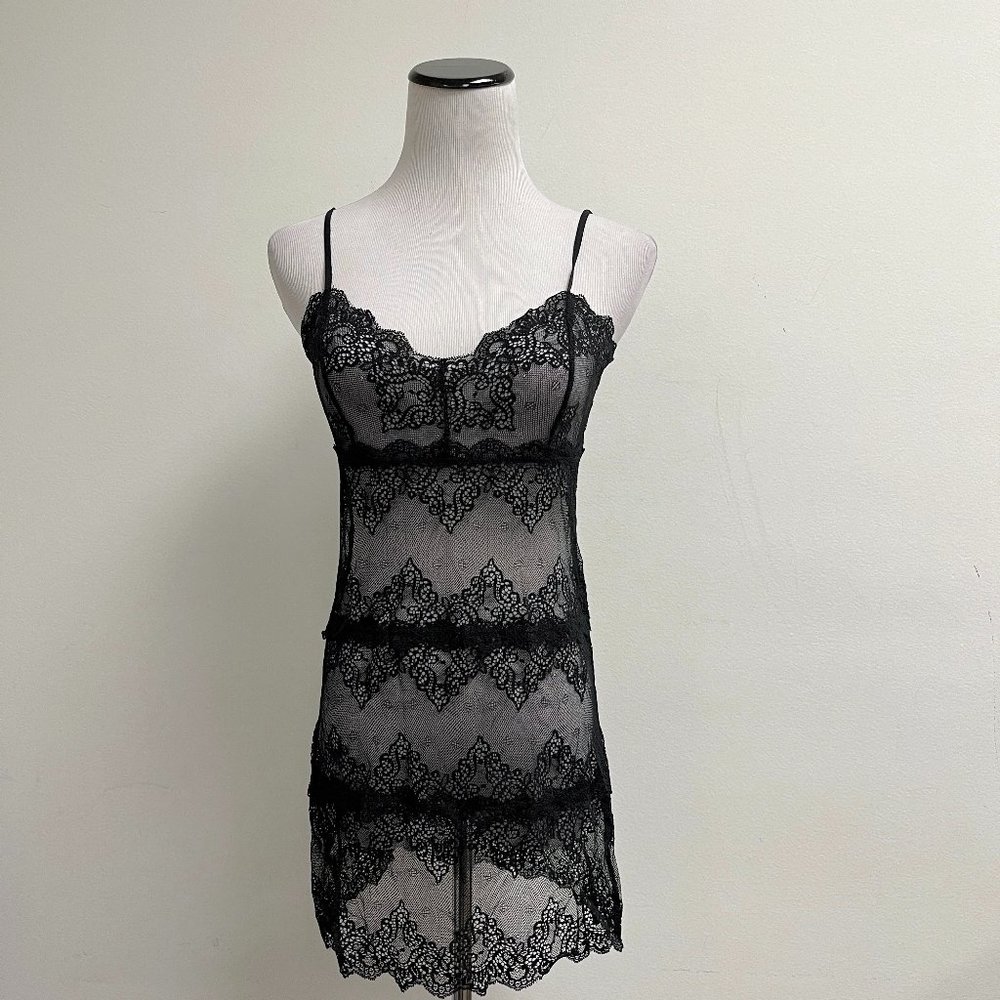 Only Hearts sheer black lace chemise slip dress spaghetti straps M